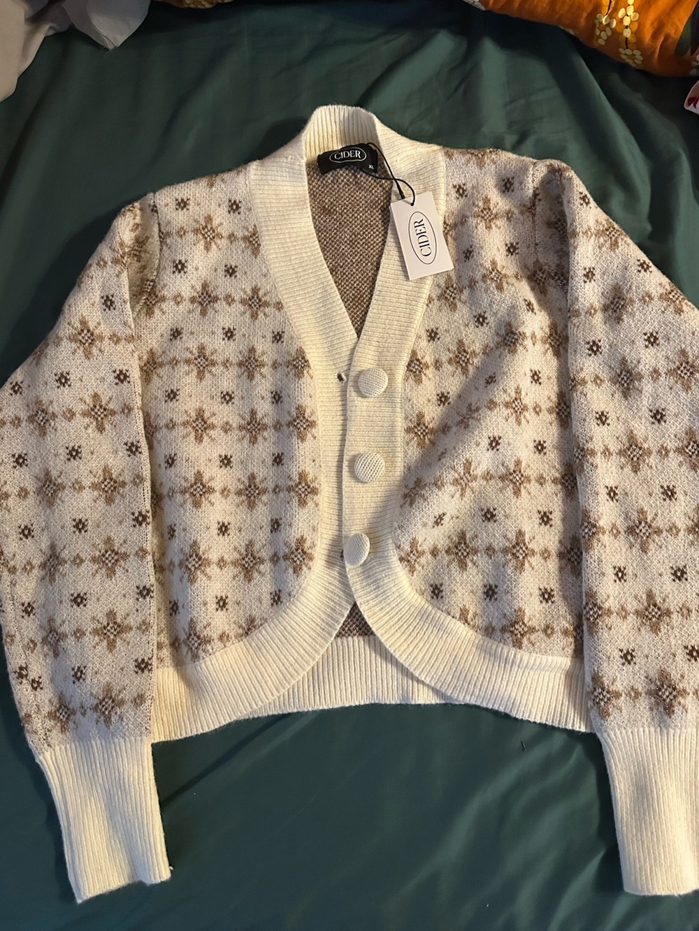 Cider Cream & Brown Star Pattern Knit Cardigan